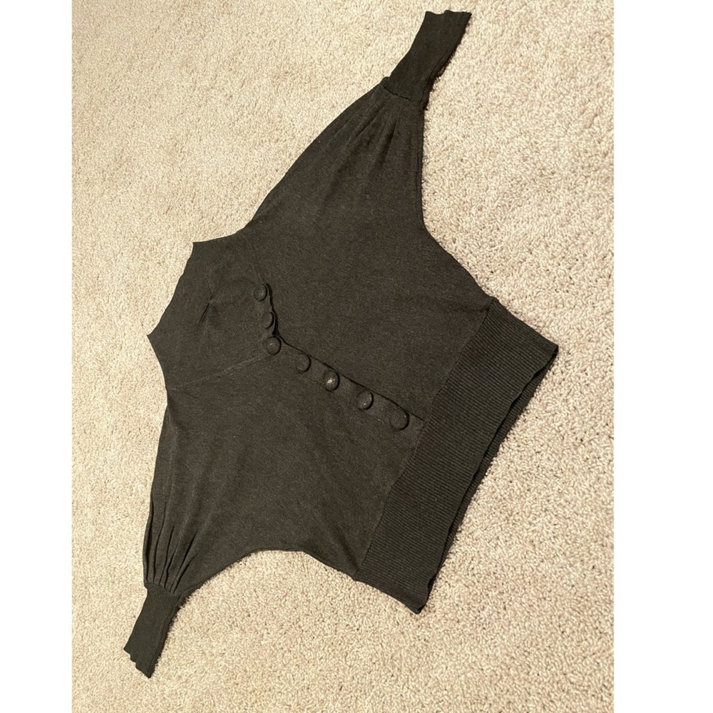 Warm cowl neck button mid sleeve sweater